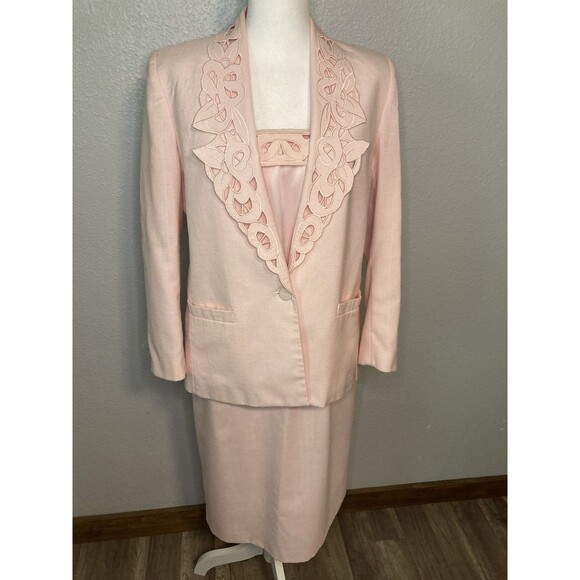 Kasper A.S.L. Dresses & Skirts - Vintage 90s Kasper ASL Skirt Suit Size 10 Pink 3 Piece Camisole Skirt Jacket
